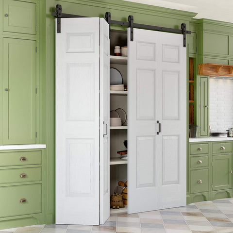 Paintable Bifold Barn Door 48 By 84 Inches No Assembly Required 6 Panel Bi Fold Sliding Closet Doors With Hardware Kit Included