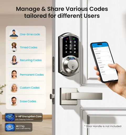Heavy Duty Fingerprint Smart Deadbolt Lock Equipped With Direct Phone App Access And Portable Key Fobs Styled In Sleek Satin Nickel For Zero Stress Keyless Entry And Knockout Front Porch Protection