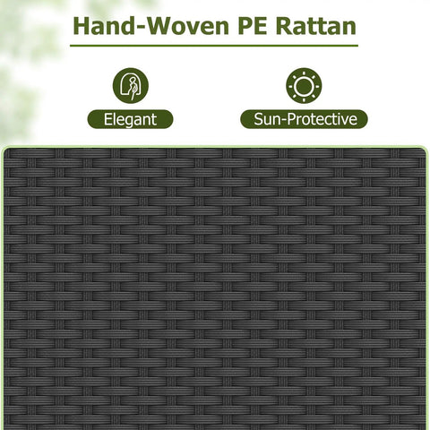 Close-up of elegant sun-protective hand-woven PE rattan for Outdoor PE Rattan Storage Cabinet With Shelves And Drawer All Weather Wicker Storage Shed Organizer For Patio Porch Garden Backyard And Poolside Black