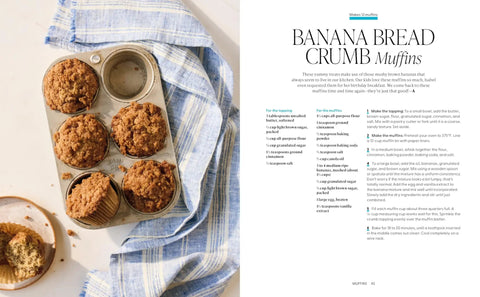 Over 100 Family Favorite Recipes You Can Make At Home For Busy Nights And Cozy Weekends from Angela Kinsey and Joshua Snyder, banana bread crumb muffins in a tin