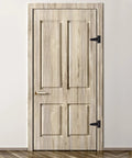 Matte black T-strap hinges on wooden door, showcasing 10 Pack 2 Inch Matte Black T Strap Shed Hinges For Barn Doors And Gates Heavy Duty.