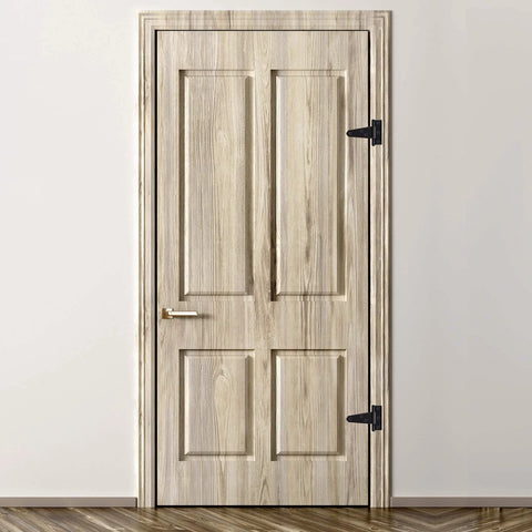 Matte black T-strap hinges on wooden door, showcasing 10 Pack 2 Inch Matte Black T Strap Shed Hinges For Barn Doors And Gates Heavy Duty.