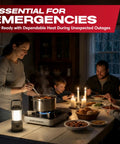 Family using 12,000 BTU Portable Butane Stove for Camping and Outdoor Cooking with Electronic Ignition during a candlelit meal