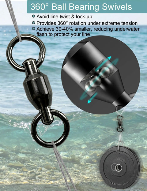 Ball Bearing Swivel Set 46 Piece Black Nickel Finish Barrel Swivels For Trolling And Freshwater Fishing Ultra Smooth 360 Degree Rotation Stainless Steel Bearings Reduces Line Twist And Improves Hookups, black swivel on fishing line
