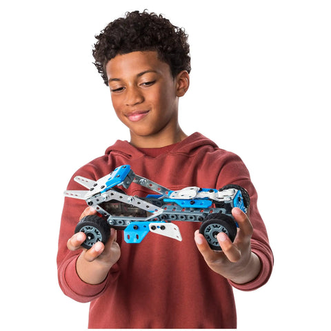 Child holding 10 In 1 Rally Racer Model Vehicle Building Kit For Kids, STEM Education Toy For Ages 8 And Up, Real Motor Included