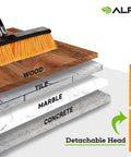 Real Deal Heavy Duty Push Broom With Long Handle Made To Crush Daily Grime On Smooth Floors Sweeps Sand Mud Leaves And Water Easy Without Breaking A Sweat In Bright Yellow 18 Inches Wide on wood, tile, marble, and concrete surfaces.