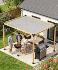 Heavy Duty Pergola Kit With 3 Way Corner Brackets Gazebo Hardware Set for patio outdoor use in a backyard setting with grill.