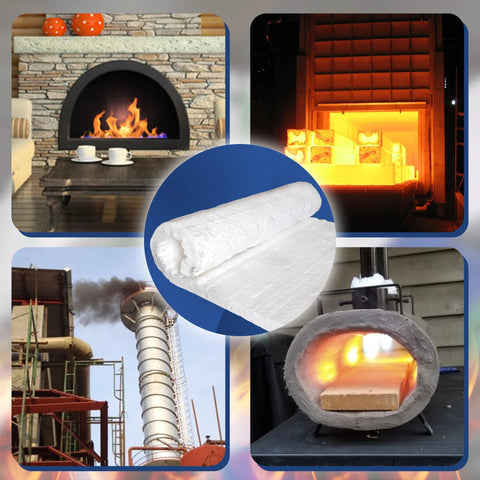 Center close-up: white ceramic fiber insulation blanket rolled, 1 in thick x 24 in x 12 in for kilns and furnaces