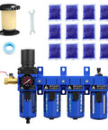 All In One Half Inch NPT Air Filter Regulator Lubricator Combo With Brass Cartridge Oil Water Separator Double Desiccant 0-150 PSI