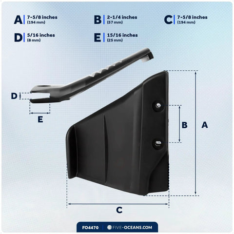 Hydrofoil For Outboard Motor And Stern Drive Up To 50HP Hydro Stabilizer Fins Black side view with measurements