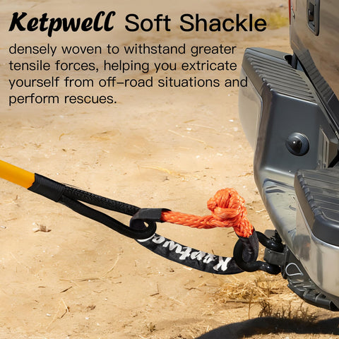 Beefy Heavy Duty Soft Shackle With UHMWPE Tow Connector for SUV off road recovery attached to vehicle bumper