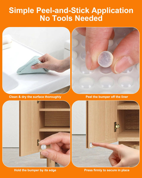 200 Piece Clear Silicone Cabinet Bumpers With Sticky Self Adhesive Backing For Dead Quiet Drawers And Smooth Furniture Glide installation steps