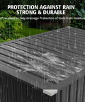 5.7 Ft Wide Galvanized Steel Horizontal Garbage Storage Shed With Lockable Door Bolt Black, rain-resistant roof in garden setting.