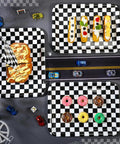 Set Of Three 13 X 10 Inch Rectangular Checkered Serving Trays Black And White Racer Platters with snacks and desserts.