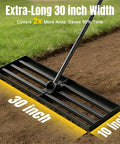 Wide 30 Inch Lawn Leveling Rake With Adjustable 47 To 77 Inch Telescoping Handle And 180 Degree Rotating Head A Workhorse Heavy Duty Rust Resistant Steel For Lawns Golf Courses And Driveways Time Saving Tool in action on soil