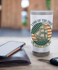 Patriotic Stainless Steel Insulated Tumbler With Retro Sailboat Flag Design Red White And Blue Celebrating Fourth of July American Freedom Double Walled Keeps Drinks Hot Or Cold Great USA Pride Gift on table