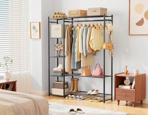 Storage Game Changer, Heavy Duty Portable Wardrobe Closet, Spacious Clothes Rack Organizer With Four Tier Shelves, Breeze To Set Up, And Dedicated Shoe Rack For Bedrooms Or Apartments