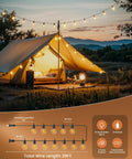 Outdoor String Lights 29 Feet G40 LED Patio Lighting Plug In With 13 Plastic Edison Bulbs And 1 Spare hanging near tent