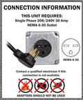 NEMA 6-30 outlet and plug required for Heavy Duty 4,800W Fan Forced Space Heater For Garage And Workshop Industrial Grade Steel Construction