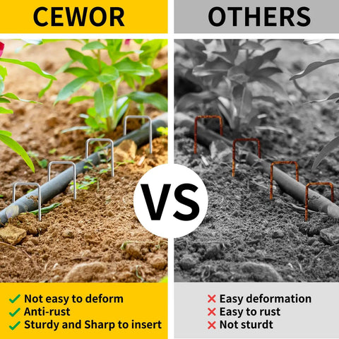 Comparison of 100 Pack 4 Inches Galvanized Landscape Staples For Barrier Fabric Lawn Stakes alongside competitor's staples