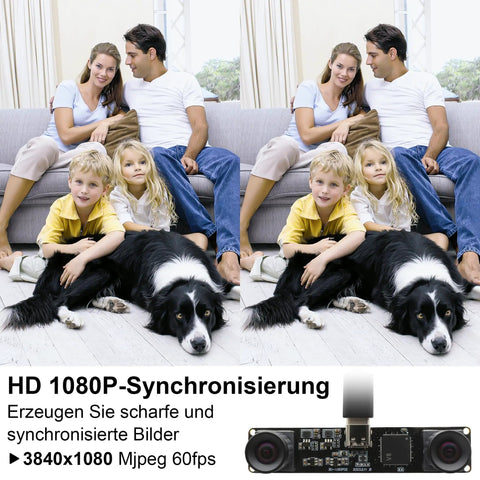 1080P 60FPS USB Camera Module With Dual M12 Lenses And 3840x1080 Resolution, ideal for face recognition and robotics applications