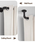 Industrial Wrap Around Curtain Rod, 1 Inch Diameter, Adjustable 66 To 120 Inch Black Drapery Pole shown in wall and ceiling mount installation