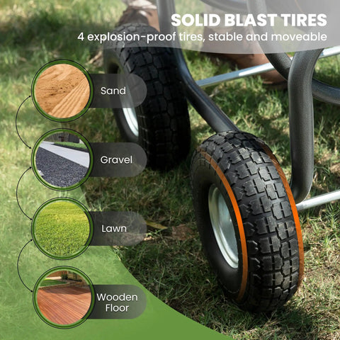 Heavy Duty Garden Hose Reel Cart With Wheels For Outdoors Industrial Grade Hose Storage Pre Installed Guide with solid tires