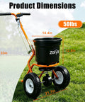 Heavy Duty Walk Behind Broadcast Spreader For Fertilizer Seed And Salt With Anti Clog Hopper Rain Cover 50 Pound Capacity