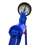 Handheld blue vacuum pump with gauge and 19.5-inch tube
