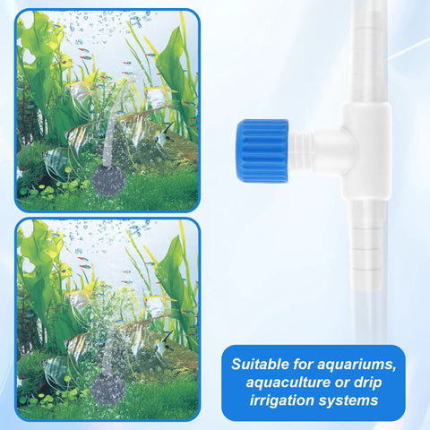 Aquarium setup featuring T Shaped Aquarium Air Flow Control Valves Pack Of 10 For Fish Tanks, 3/16 Inch ID Tubing, Blue White Plastic Regulators