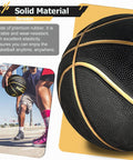 Outdoor And Indoor Rubber Basketball With Pump Official Size 7 29.5 Inch Ball High Grip Durable And Wear Resistant Black And Gold