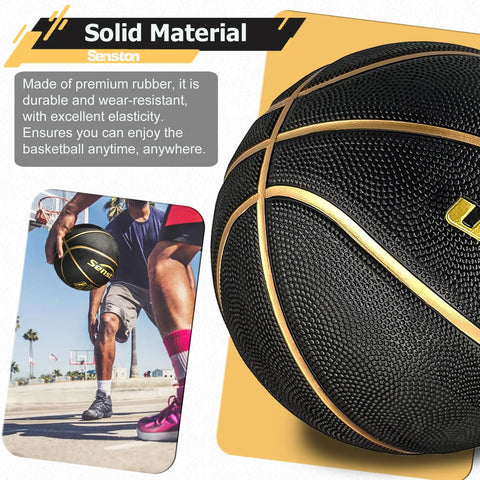 Outdoor And Indoor Rubber Basketball With Pump Official Size 7 29.5 Inch Ball High Grip Durable And Wear Resistant Black And Gold