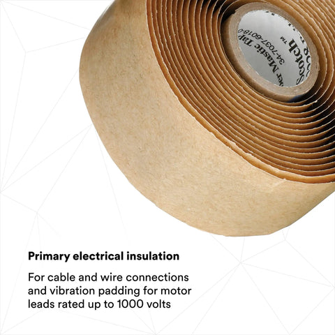 Close-up of Rubber Mastic Heavy Duty Electrical Tape 2228, Conformable 1 Inch By 10 Feet, Black, for primary electrical insulation