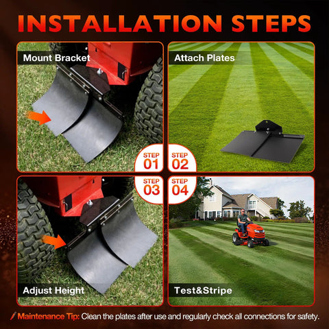 Installation steps for Universal Lawn Striping Kit for Zero Turn Mowers and Garden Tractors with Adjustable Hitch