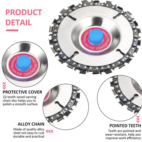 Five Piece Five Eighth Inch Chain Disc Saw Blades For Angle Grinders With 22 Teeth Wood Carving Discs Detailed Features