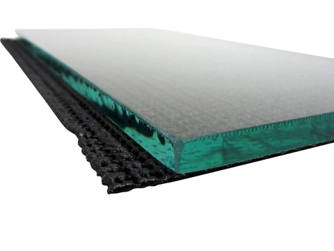 Three Sheets Of Five Sixteenth Inch By Five Inch By Twelve Inch Dead Flat Float Glass With Seven Lapping Film Sheets focus.
