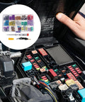 Hand using 100 Piece Car Fuse Assortment Kit with Tester and Puller for Trucks SUVs Boats Electrical Repair Tools