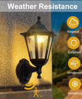 Motion Activated Outdoor Porch Light With Waterproof Exterior Sconce Featuring Motion Sensor No Fuss Easy Install Black Anti Rust Plastic LED Lamp For Front Door Garage Patio And House Exterior glowing in rain.
