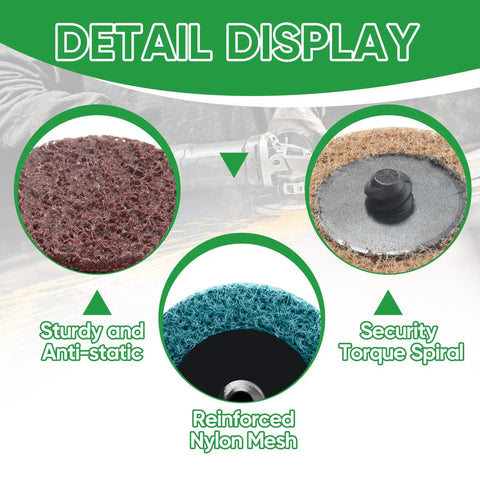 Detail display of Two Inch Quick Change Surface Conditioning Discs Set Of 150 Pieces Medium Grit Aluminum Oxide For Die Grinders.