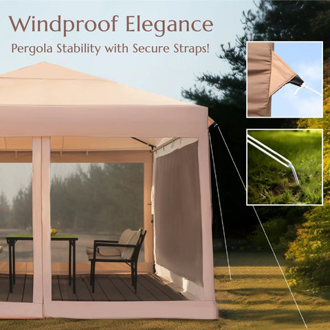 Front view of 10x10 Pop Up Canopy Tent With Netting Quick Setup Instant Gazebo Shelter EZ Up Screen House With Carry Bag