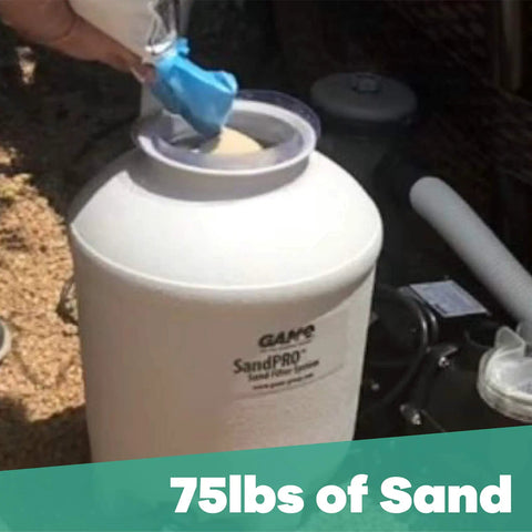 Close-up of SandPRO 75D Series 0.75HP Replacement Pool Sand Filter Unit For Intex and Bestway Above Ground Pools during sand filling