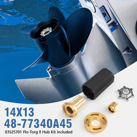 Beefed Up 14x13 Aluminum Outboard Propeller for 60-115 HP Motors, 15 Spline, Includes Hub Kits, Fits Mercury Mercruiser Alpha One, 3 Blade, OEM 48-77340A45 RH