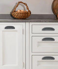 Cabinet with 10 Pack Rustic Cup Pulls In Black Iron, 3-3/4 Inch Center-To-Center Cabinet Hardware, Vintage Farmhouse Style