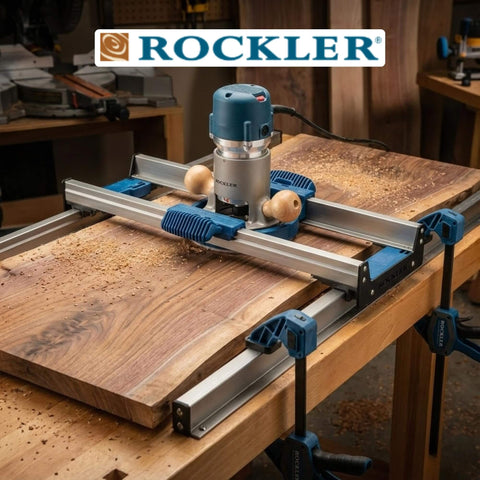 Board Slab Flattening Jig For Router Sled System Easy To Use Durable Tabletop Jig For Wooden Slabs shown in use on bench