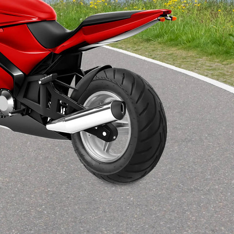 Rear Wheel Tire With Bearings For 49cc Mini Pocket Rocket Bike 110/50-6.5 displaying black hub rim on asphalt road