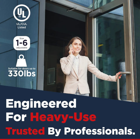Rock Solid Heavy Duty Commercial Door Closer Automatic Self Closing Hardware For High Traffic Buildings Smooth As Butter Hydraulic Soft Close Damper In Sleek Silver, shown on a heavy-use door.
