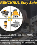 REKCKRUL Stay Safe image showing routers with safety instructions for using Snag This Deadset Killer Bowl And Tray Template Router Bit Set Featuring A Rock Solid 1 4 Inch Shank To Crush Heavy Duty Woodworking Jobs With Zero Sweat.