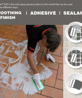 Person applying Starlike EVO Epoxy Grout For Tile Blue Denim 340 Easy To Apply No Fuss And Clean Bathroom Pool Backsplash Grout
