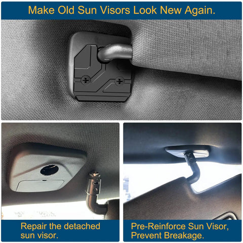 Aluminum Black Sun Visor Clip Repair Kit For Ram 1500 Trucks 2019 Through 2026 installed, showing easy fix on detached visor.
