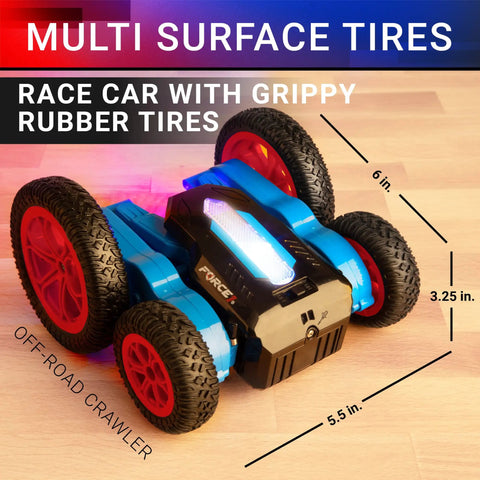 Tornado Red LED Remote Control Car For Kids, Double Sided Off Road 360 Flips 4WD Stunt RC Crawler with all-terrain tires